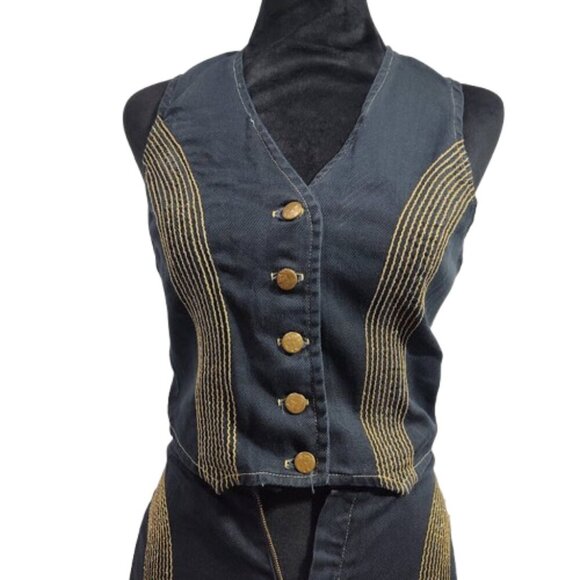 Vintage Outrageous Denim Vest and Pant Suit Women's 7/8 ! Read Description ! - Picture 3 of 13